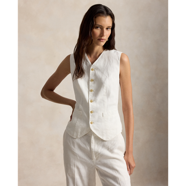 Ralph Lauren Buttoned Linen Vest In Nevis In Purple