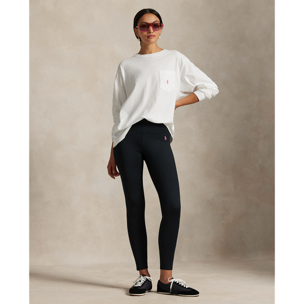 Ralph Lauren Pink Pony Stretch-jersey Legging In Black