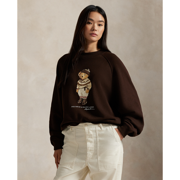 Ralph Lauren Polo Bear Fleece Crewneck In Brown