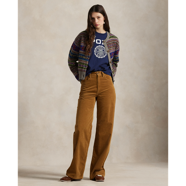 Rendered in wide-wale cotton corduroy, these trousers are cut for a wide-leg silhouette with a high-rise waist and subtle flare.