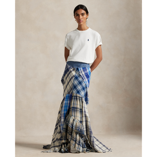 Ralph Lauren Patchwork Plaid Scarf Skirt In Neutral