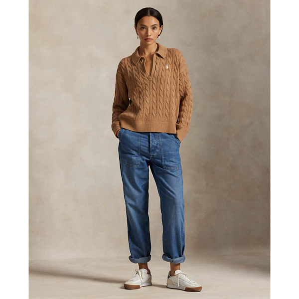 This cotton jumper combines  Ralph Lauren Lauren's signature cable-knit construction with details reminiscent of the classic Polo shirt, including a rib-knit collar and split placket.