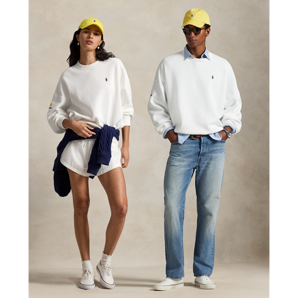 Polo Ralph Lauren Us Open Fleece Crewneck In Ceramic White In Neutral