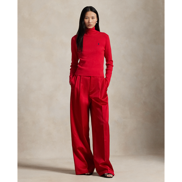 Ralph Lauren Pleated Satin Wide-leg Pant In Red