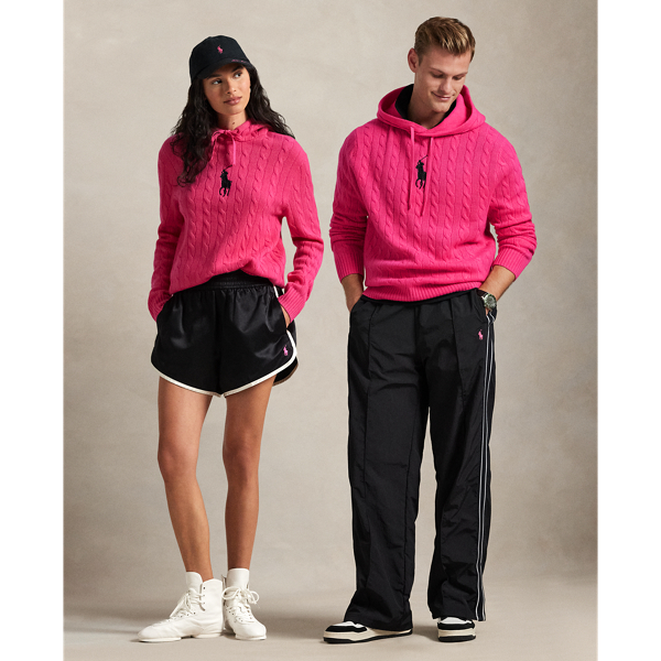 Ralph Lauren Pink Pony Cable-knit Hoodie In Pink
