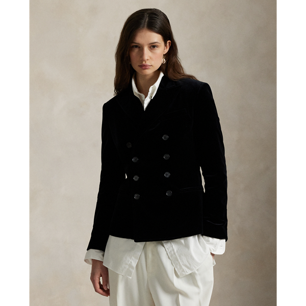 Ralph Lauren Double-breasted Velvet Blazer In Black