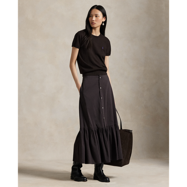 Ralph Lauren Ruffled-hem Cotton-silk Skirt In Black