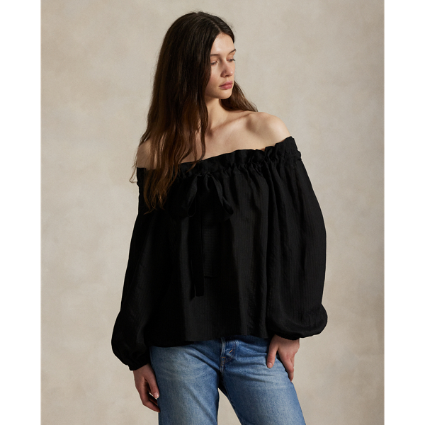 Ralph Lauren Ruffle-trim Off-the-shoulder Top In Black
