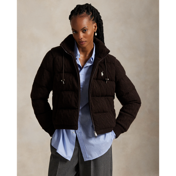 Ralph Lauren Cable-knit Wool-cashmere Quilted Jacket In Black