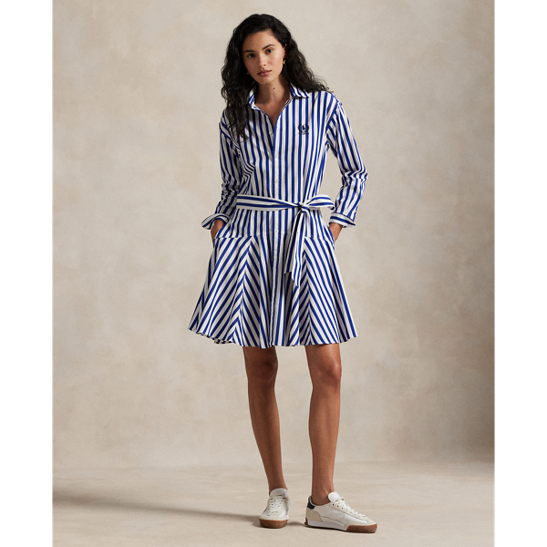Ralph Lauren Us Open Striped Cotton Shirtdress In Blue