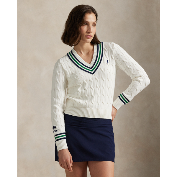 Ralph Lauren Us Open Cotton Cricket Sweater In White