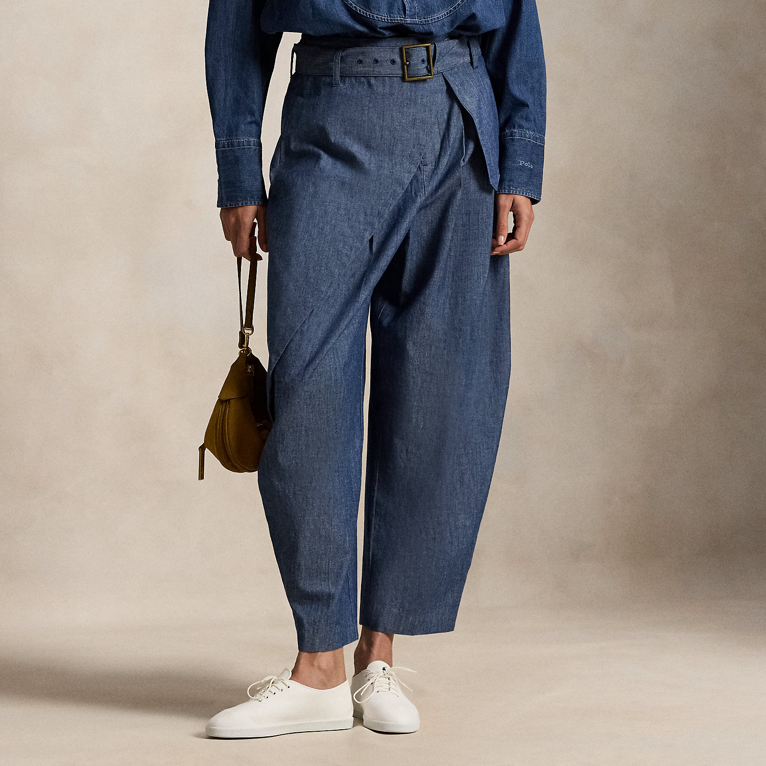 Chambray Tapered Wrap Trousers