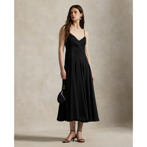 Ralph Lauren Paneled Satin Dress In Black