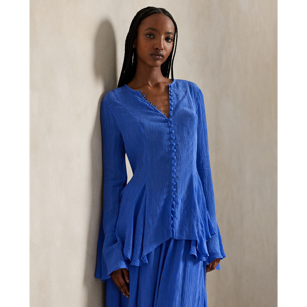 Ralph Lauren Crinkled Button-front Top In Blue