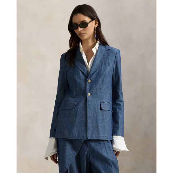Ralph Lauren Single-breasted Chambray Blazer In Blue