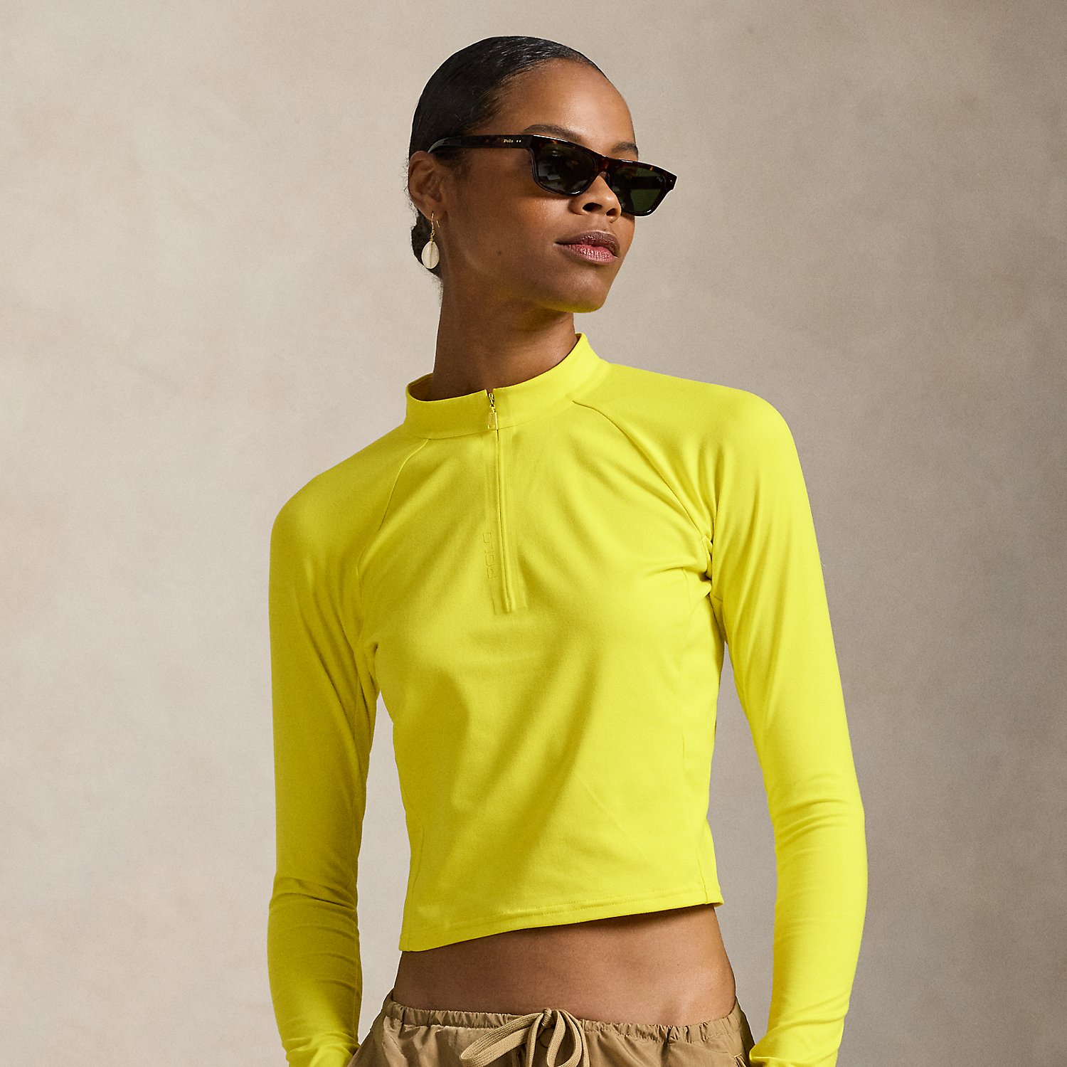 Sueded Jersey Cropped Half-Zip