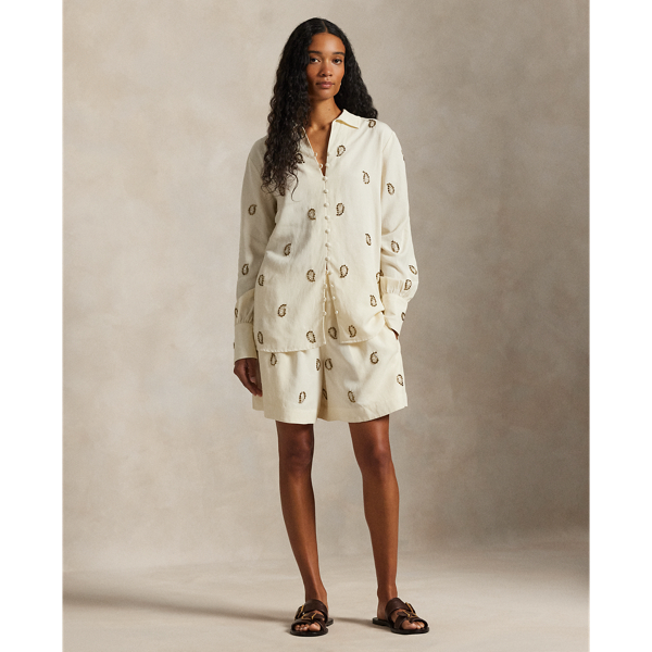 Ralph Lauren Beaded Paisley Short In Neutral