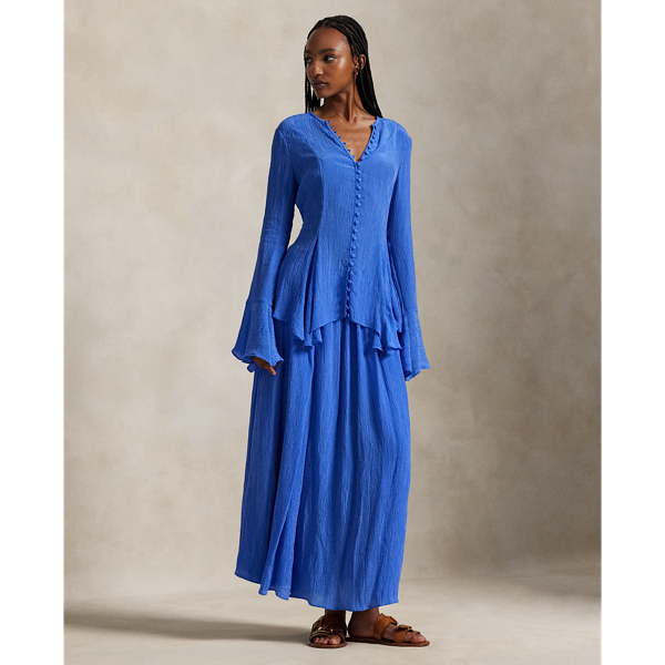 Ralph Lauren Crinkled A-line Wrap Skirt In Blue