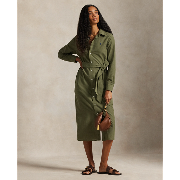 Ralph Lauren Cotton-linen Belted Shirtdress In Green
