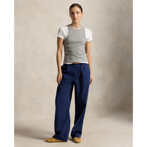 Pleated Cotton-Blend Relaxed Trouser