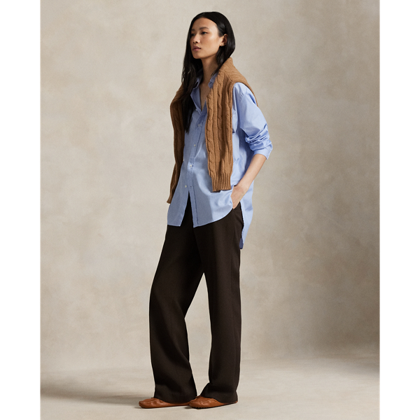 Ralph Lauren Wool Relaxed Straight Pant In Brown