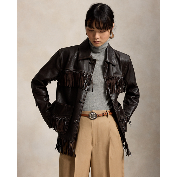 Fringe-Trim Leather Jacket