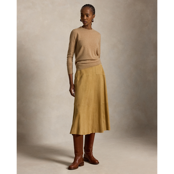 Belted Suede A-Line Skirt