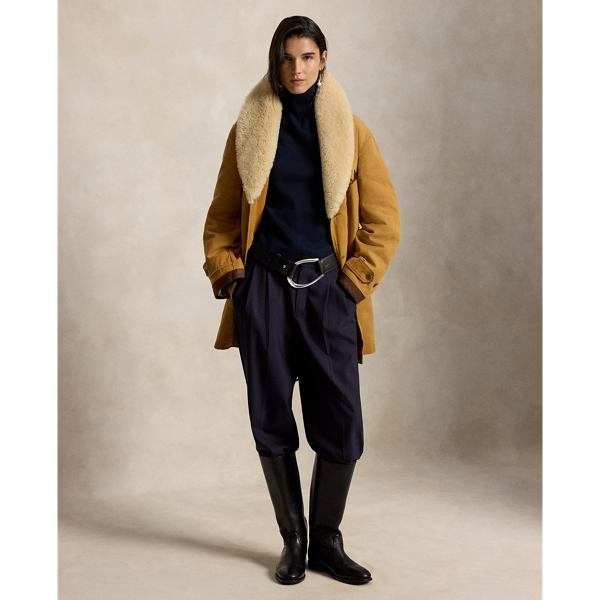 Shearling-Trim Canvas Ranch Coat