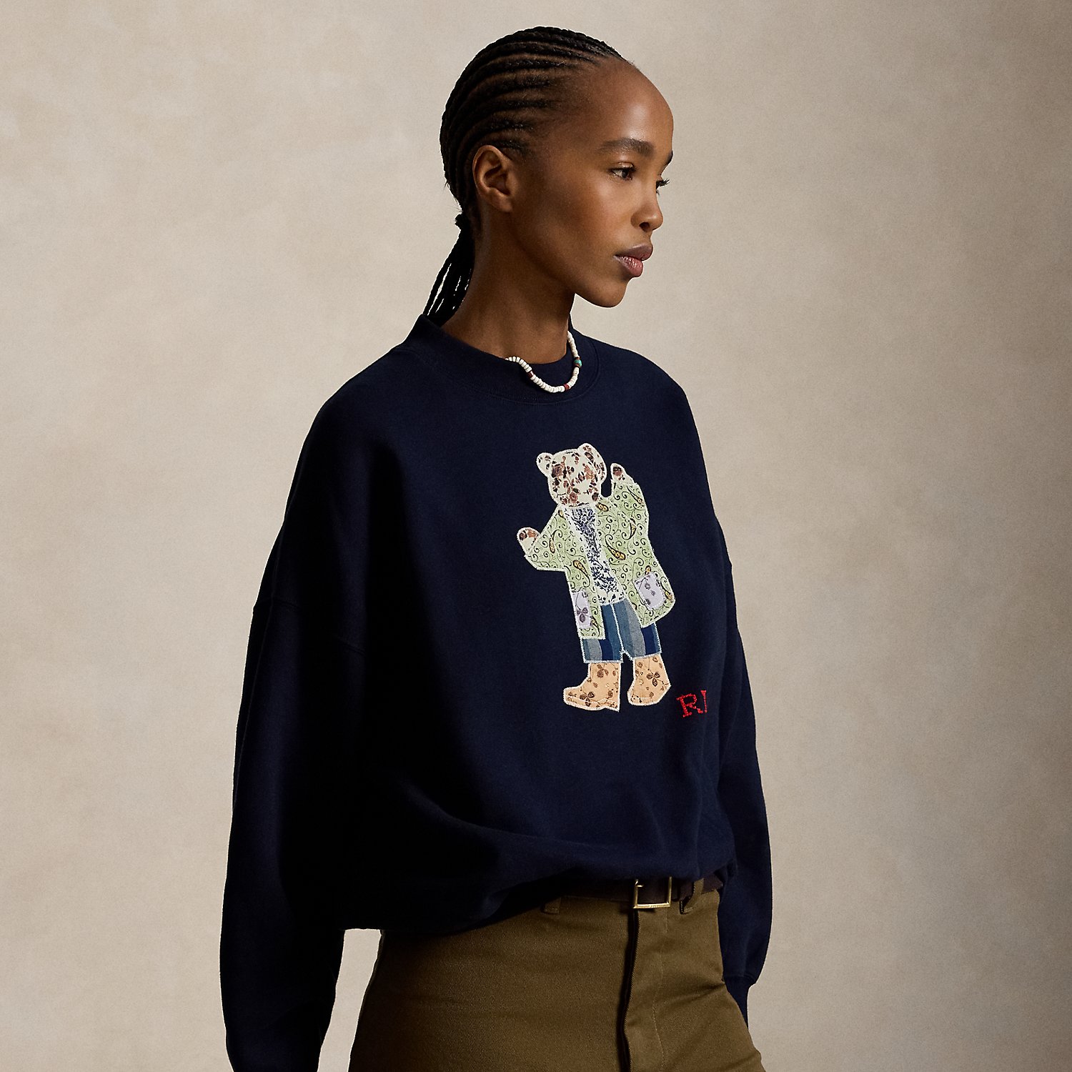 Patchwork Polo Bear Fleece Crewneck