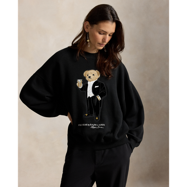 Polo Ralph Lauren Martini Polo Bear Fleece Crewneck In Polo Black
