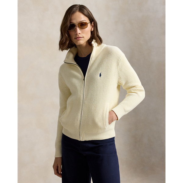 Rib-Knit Cotton Full-Zip Cardigan