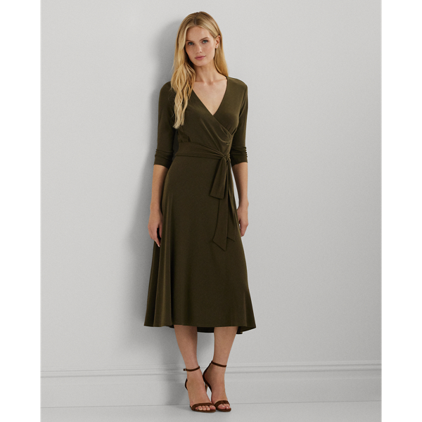 Ralph Lauren Surplice Jersey Dress In Botanic Green