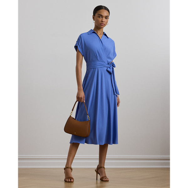 RALPH LAUREN BELTED CREPE DRESS 