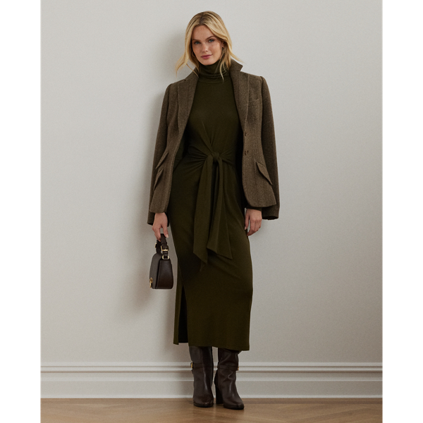 Ralph Lauren Tie-front Turtleneck Dress In Botanic Green