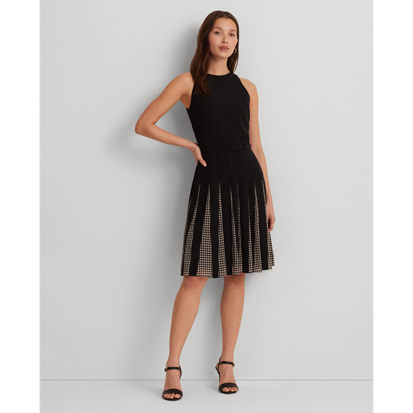 Shop Lauren Ralph Lauren Belted Double-faced Georgette Dress In Black