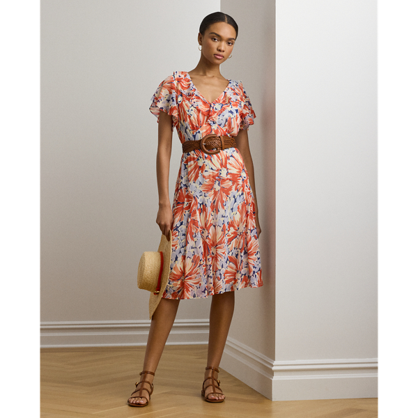 Robe fleurie et volantée en georgette - Lauren - Modalova