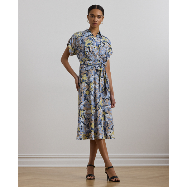 Robe fleurie ceinturée en crêpe - Lauren - Modalova