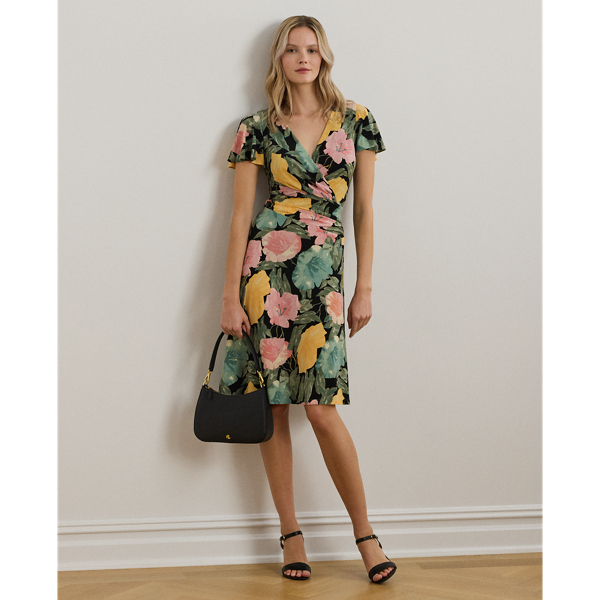 Robe fleurie col V croisé jersey stretch - Lauren - Modalova
