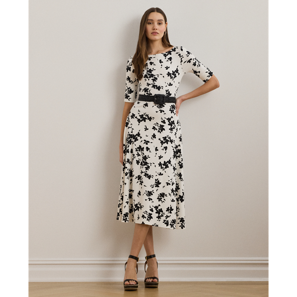 Robe mi-longue fleurie en coton stretch - Lauren - Modalova