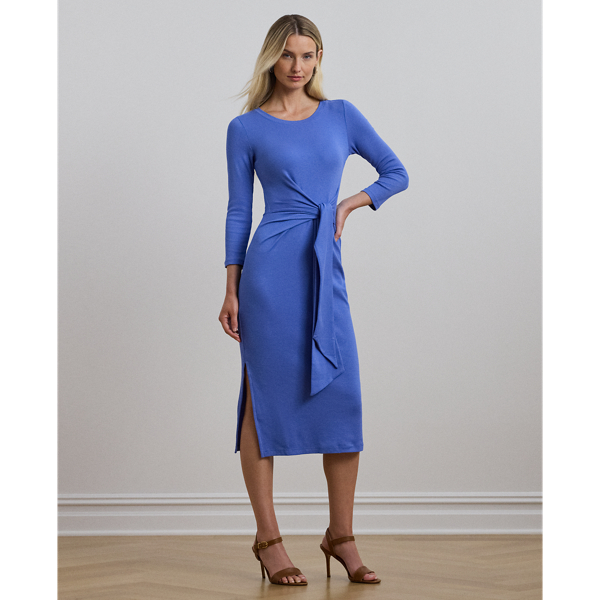 RALPH LAUREN TIE-FRONT COTTON-BLEND CREWNECK DRESS 