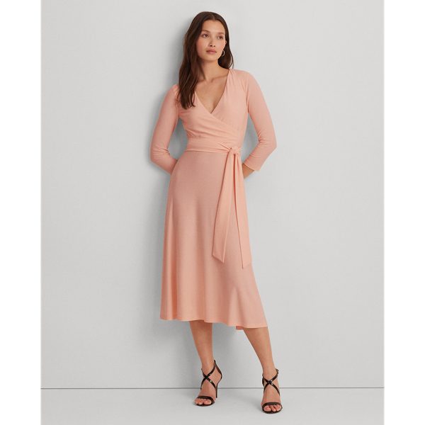 Shop Lauren Petite Surplice Jersey Dress In Pink Opal