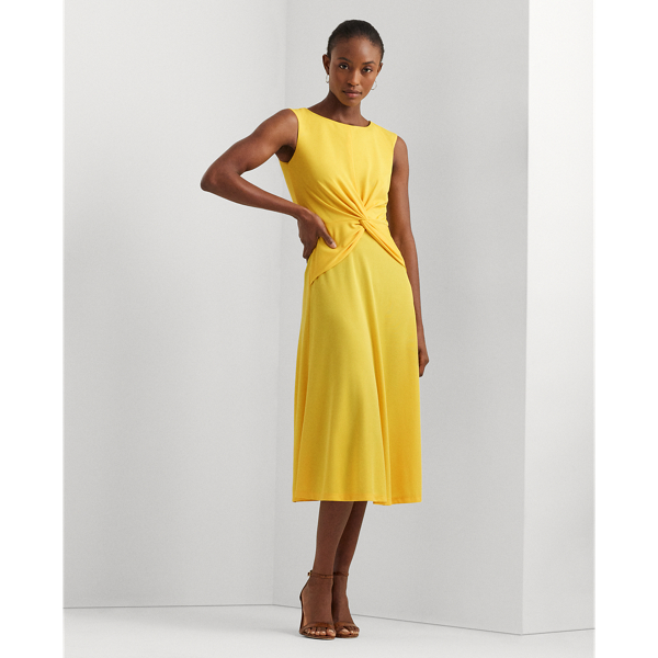 Shop Lauren Petite Twist-front Jersey Dress In Primrose Yellow
