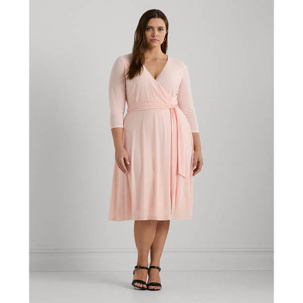 Shop Lauren Woman Surplice Jersey Dress In Pink Opal