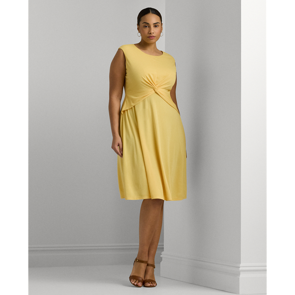 Shop Lauren Woman Twist-front Jersey Dress In Primrose Yellow