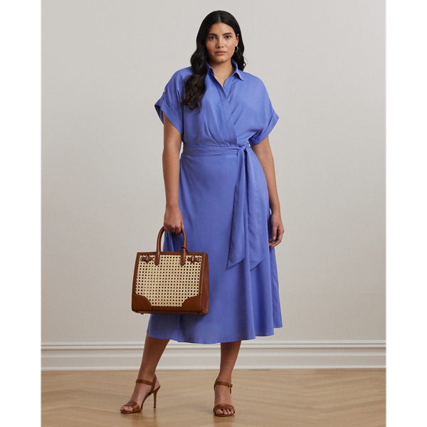Shop Lauren Woman Belted Crepe Dress In Soft Lazuli