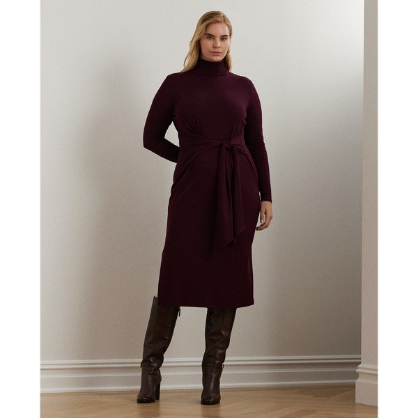 Lauren Woman Tie-front Turtleneck Dress In Pinot Noir