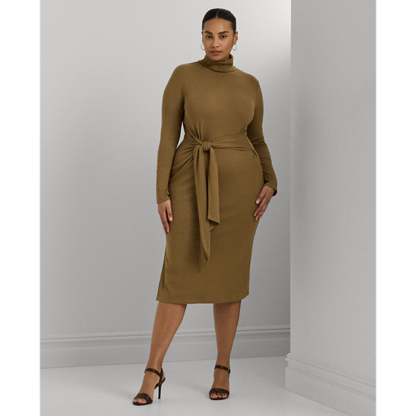 Lauren Woman Tie-front Turtleneck Dress In Honey Tan