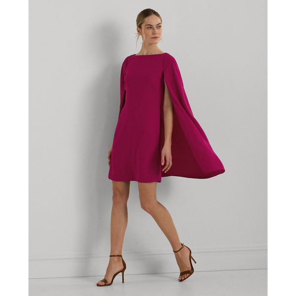 Ralph Lauren Cape Georgette Cocktail Dress In Fuchsia Berry
