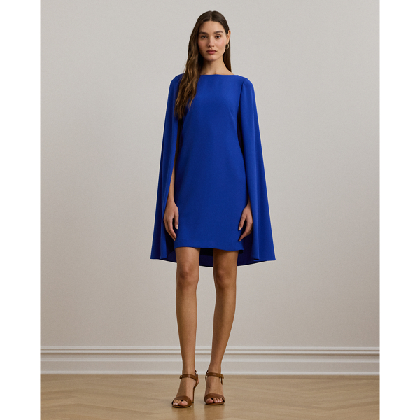 Ralph Lauren Cape Georgette Cocktail Dress In New Sapphire