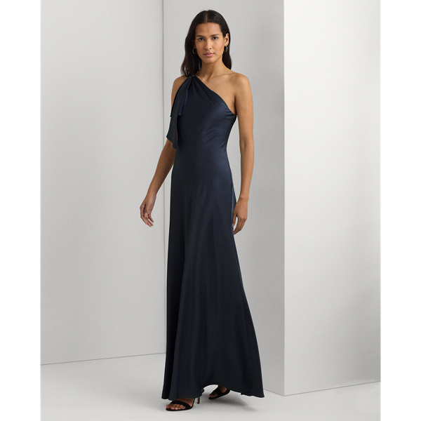 Ralph Lauren Satin Charmeuse One-shoulder Gown In Lighthouse Navy